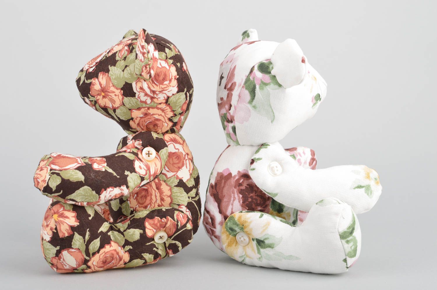 Set of 2 handmade children's soft toys sewn of cotton fabric Bears Friends photo 5