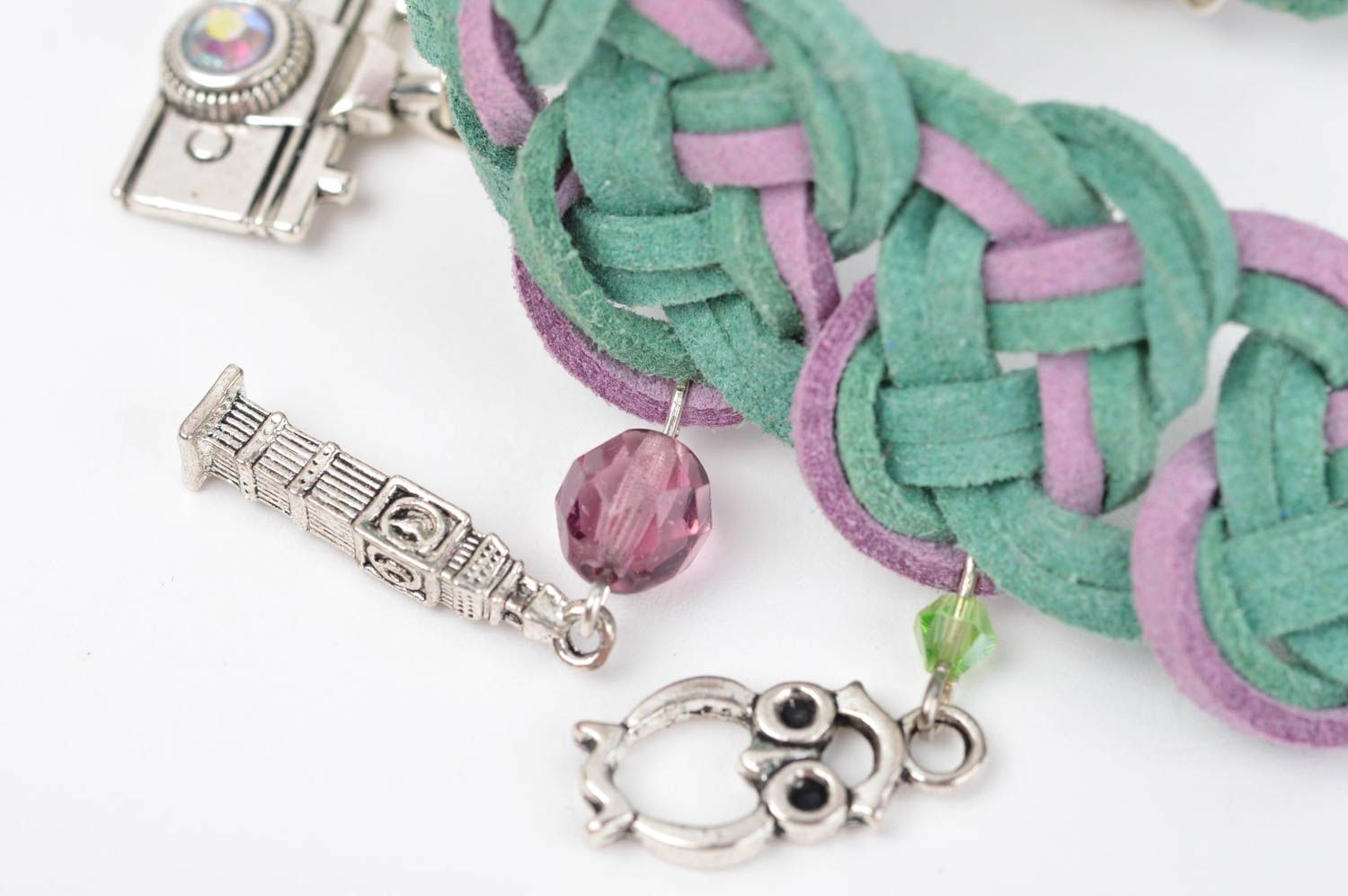 Armband Frauen handmade eleganter Schmuck für Frauen grün lila Wildleder Armband foto 5
