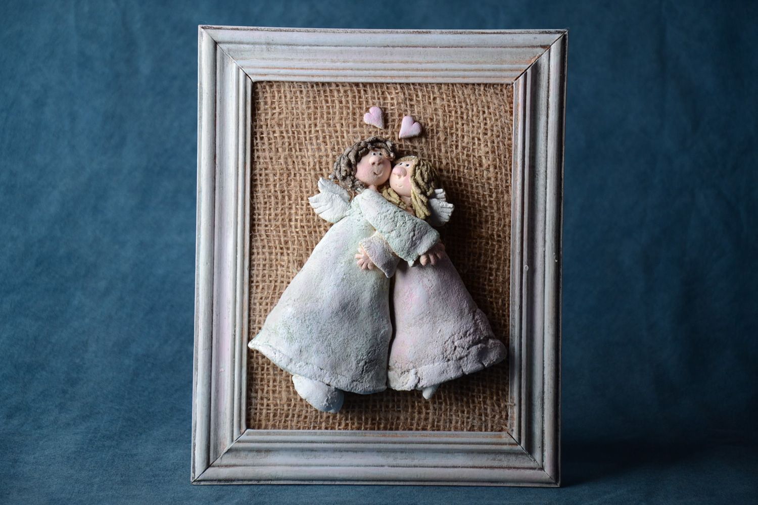 Handmade polymer clay panel in wooden frame photo 1