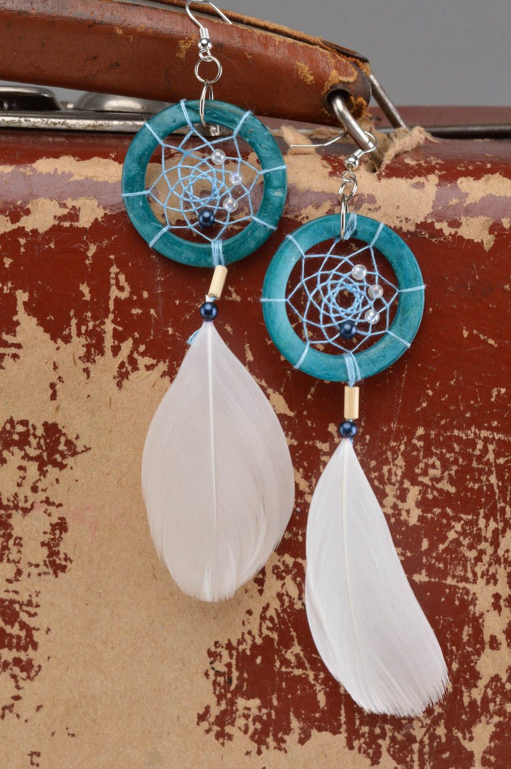 Dreamcatcher earrings handmade feather jewelry designer accessories for women photo 1