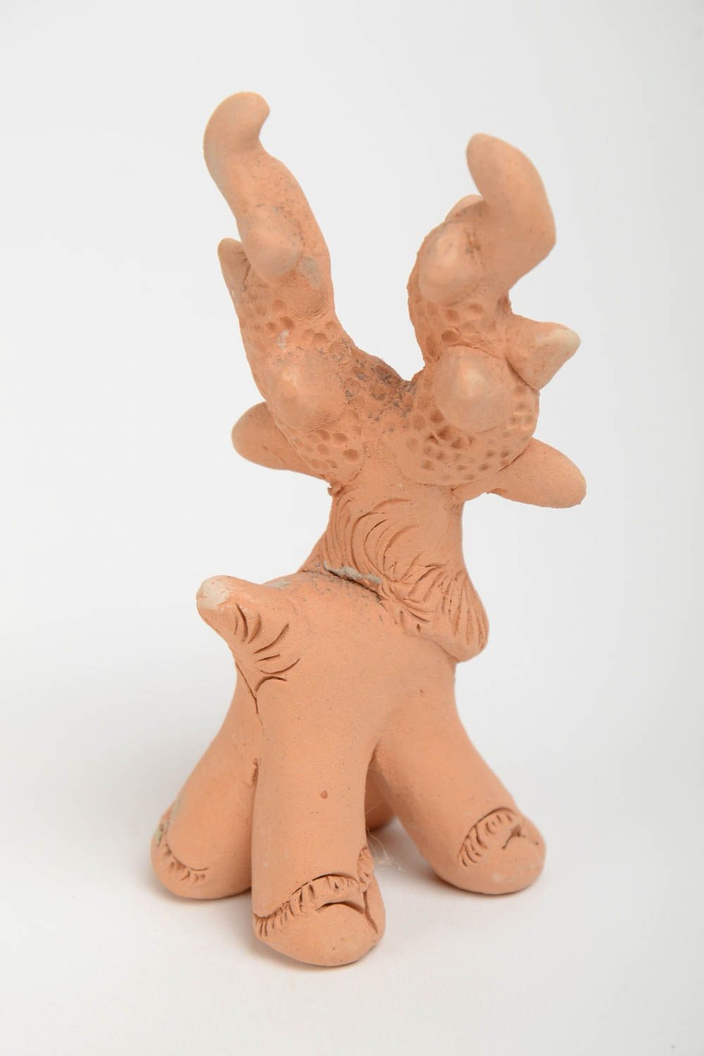 Handmade small unpainted ceramic figurine of deer for interior decoration photo 3