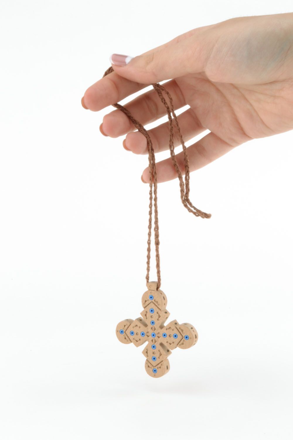 Wooden cross pendant with a cord photo 5
