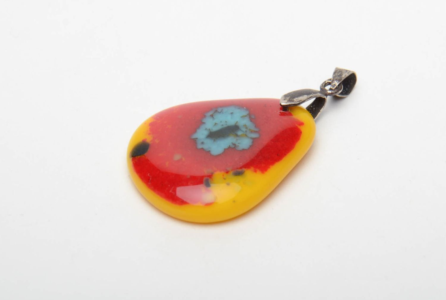 Fused glass teardrop pendant photo 3