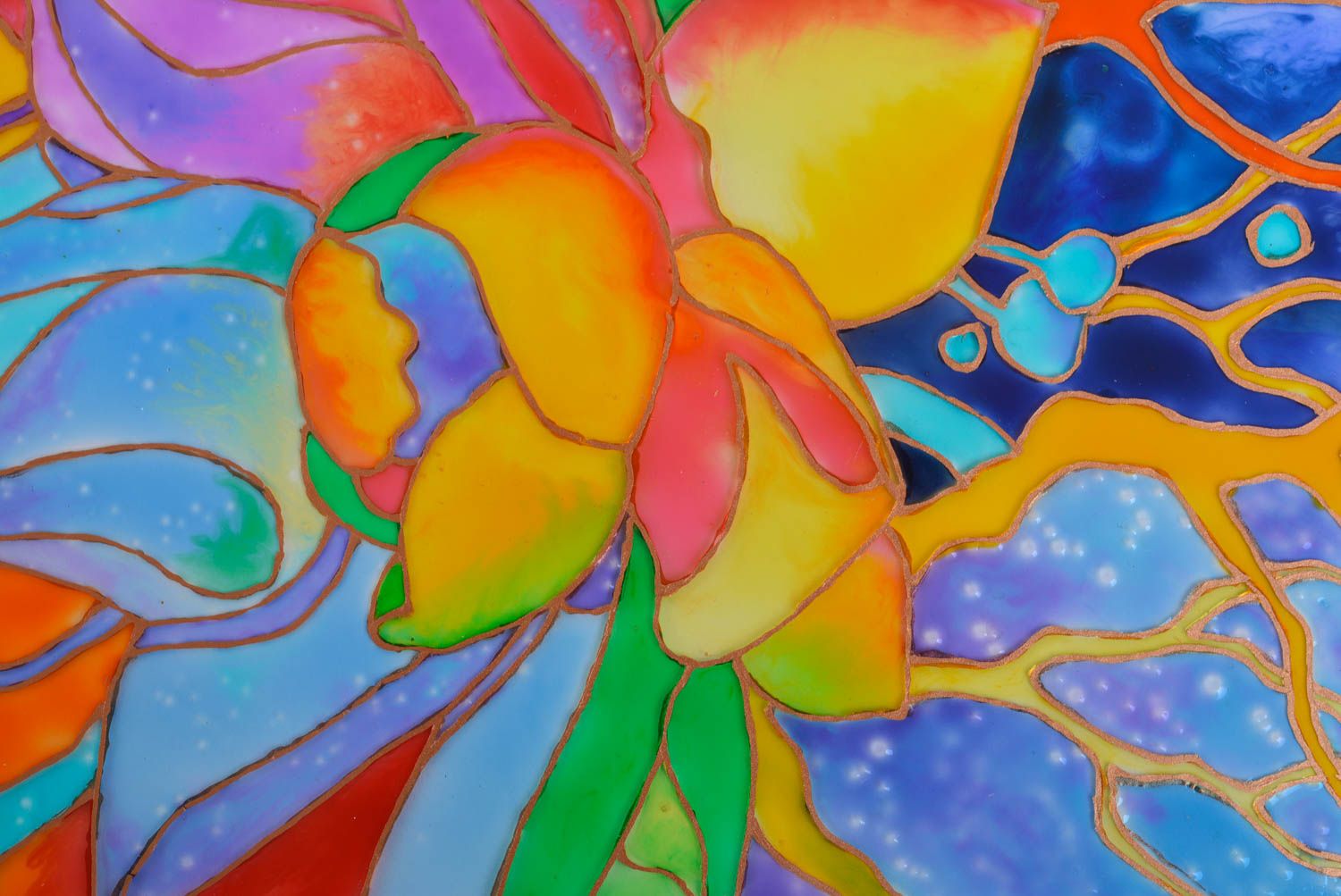 Beau tableau décoratif mural rond fait main avec peinture vitrail multicolore photo 2