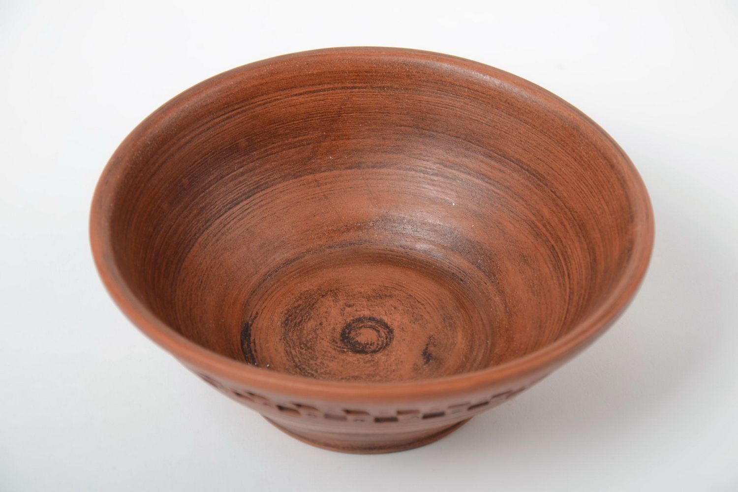 Beautiful handmade designer brown clay bowl with ornament 350 ml photo 3
