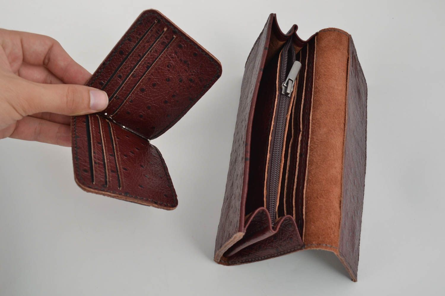 Accessories set 2 pieces handmade leather wallet leather money clip gift ideas photo 5