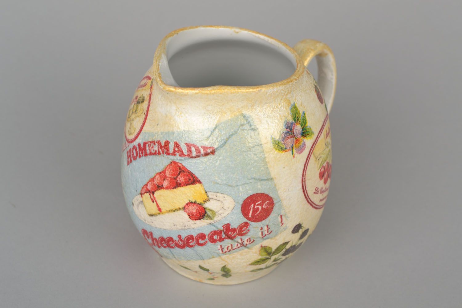 8 oz ceramic creamer jug with handle and decoupage design 0,5 lb photo 4