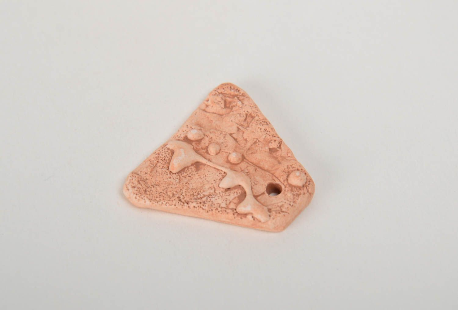 Handmade flat triangle pendant molded of natural clay for jewelry making photo 4
