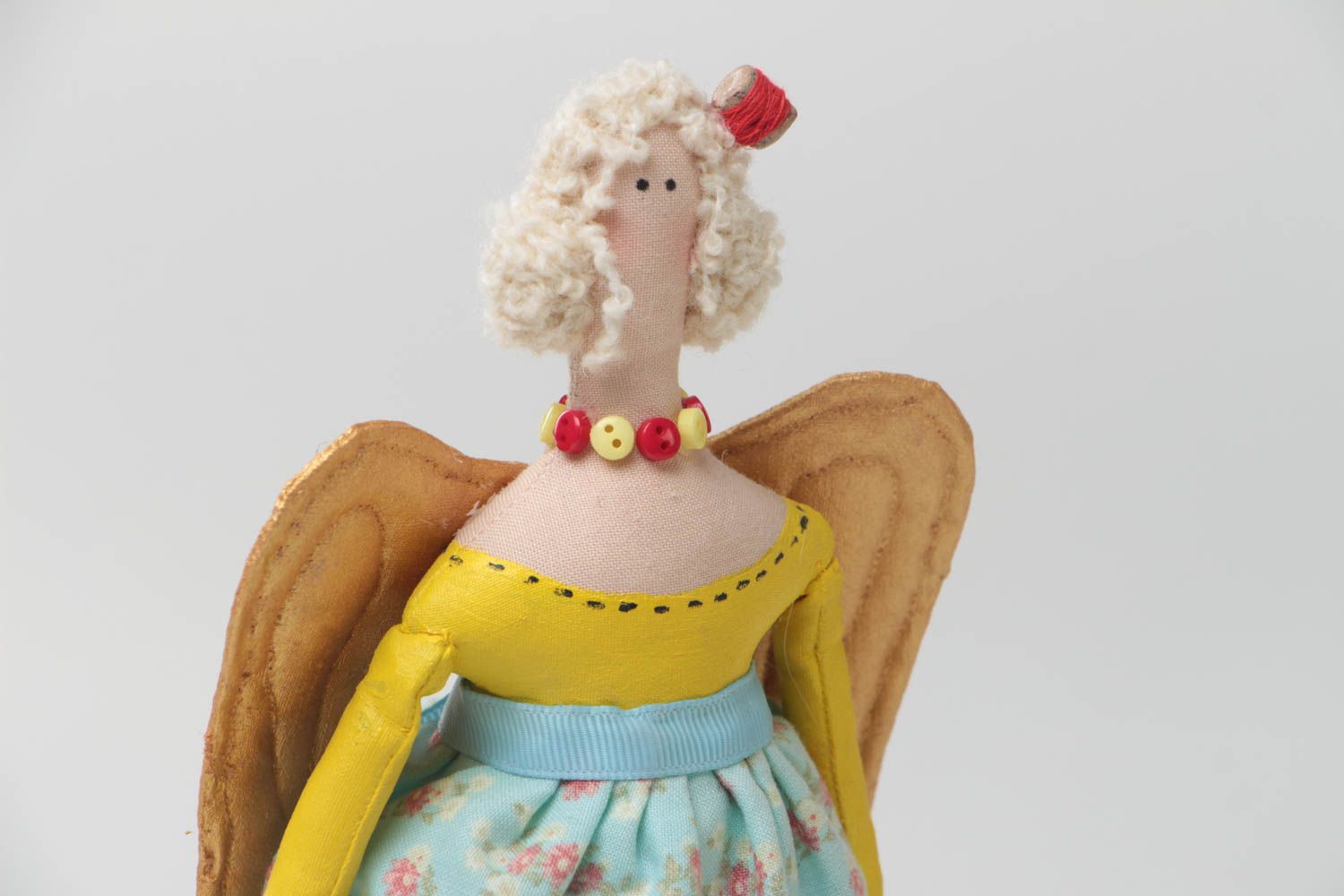 Игрушка кукла из ткани ангел небольшого размера красивая мягкая ручной работы фото 3