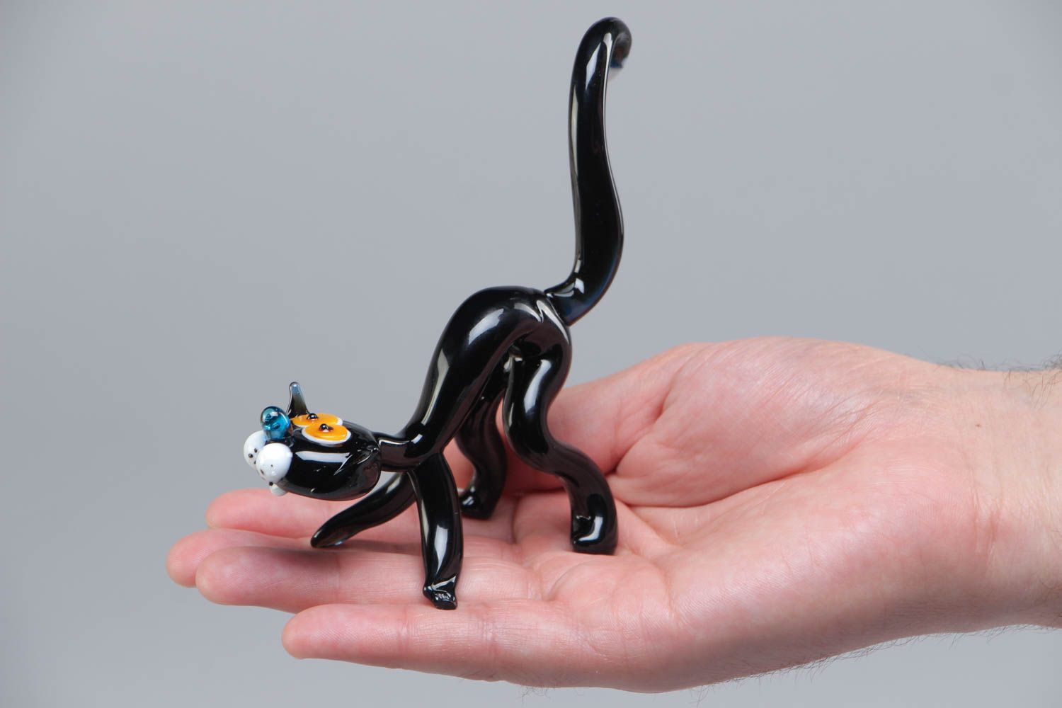 Figurine en verre au chalumeau Chat noir petite décor original fait main photo 5