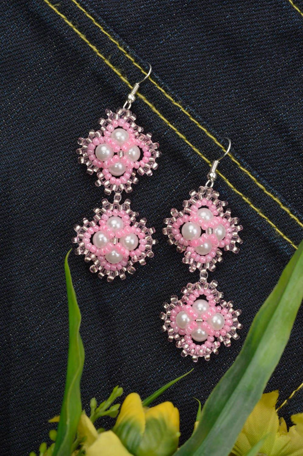 Handmade beaded tender earrings unusual designer earrings elegant jewelry photo 1
