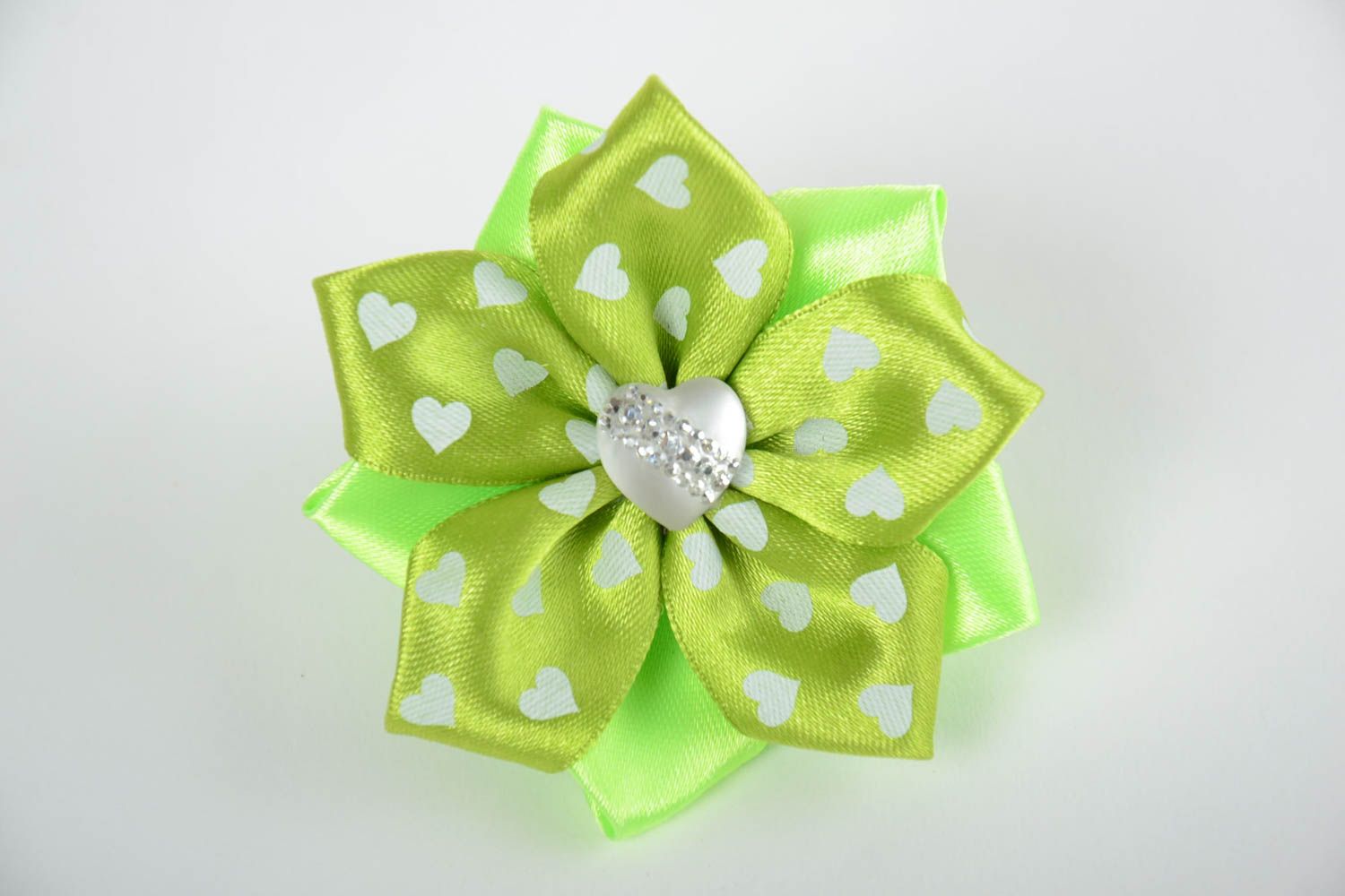 Small bright handmade designer children's textile flower hair tie of lime color photo 4