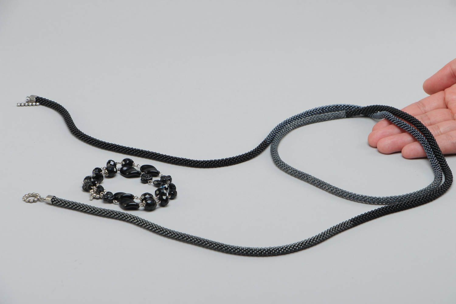 Handmade Lariat Kette Gürtel aus Glasperlen und Perlen mit Verlängerung 420 mm foto 5
