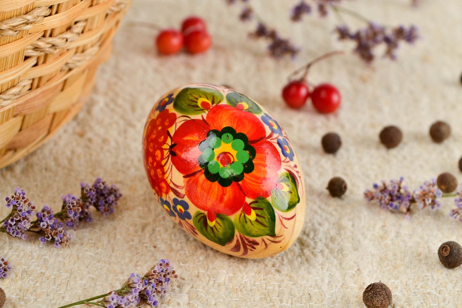 Huevo pintado de madera artesanal decoración para Pascua regalo original foto 1