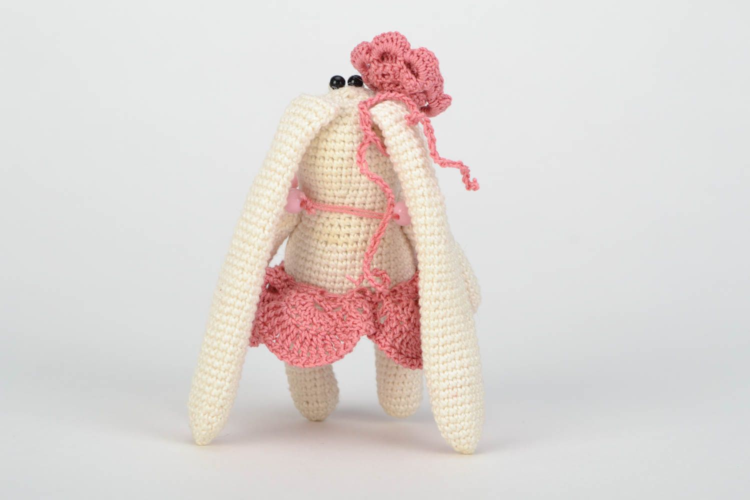 Small handmade soft toy crocheted of cotton threads Stylish Bunny photo 5