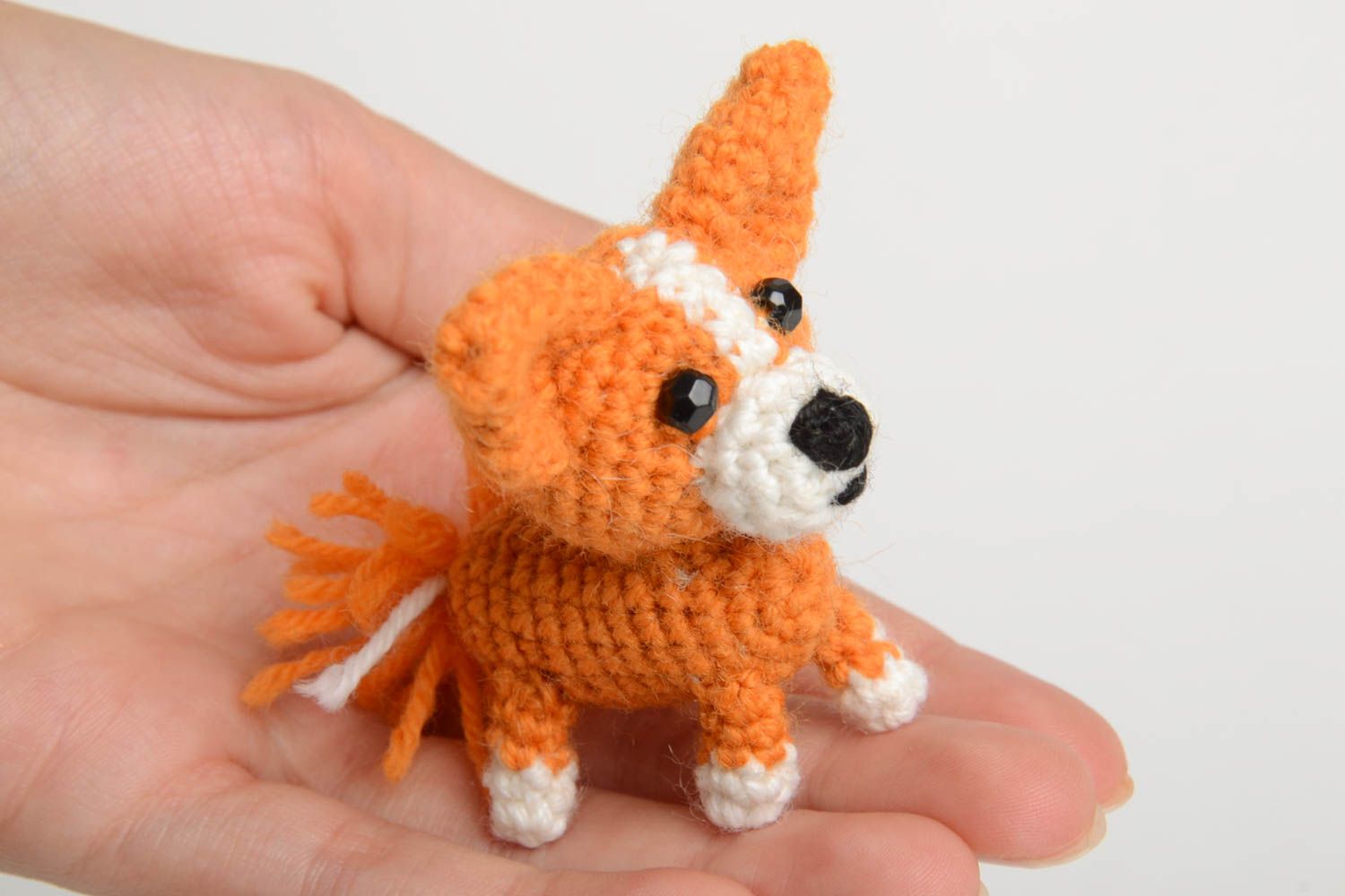 Handmade crocheted designer soft toy stylish dog unique present for children photo 5