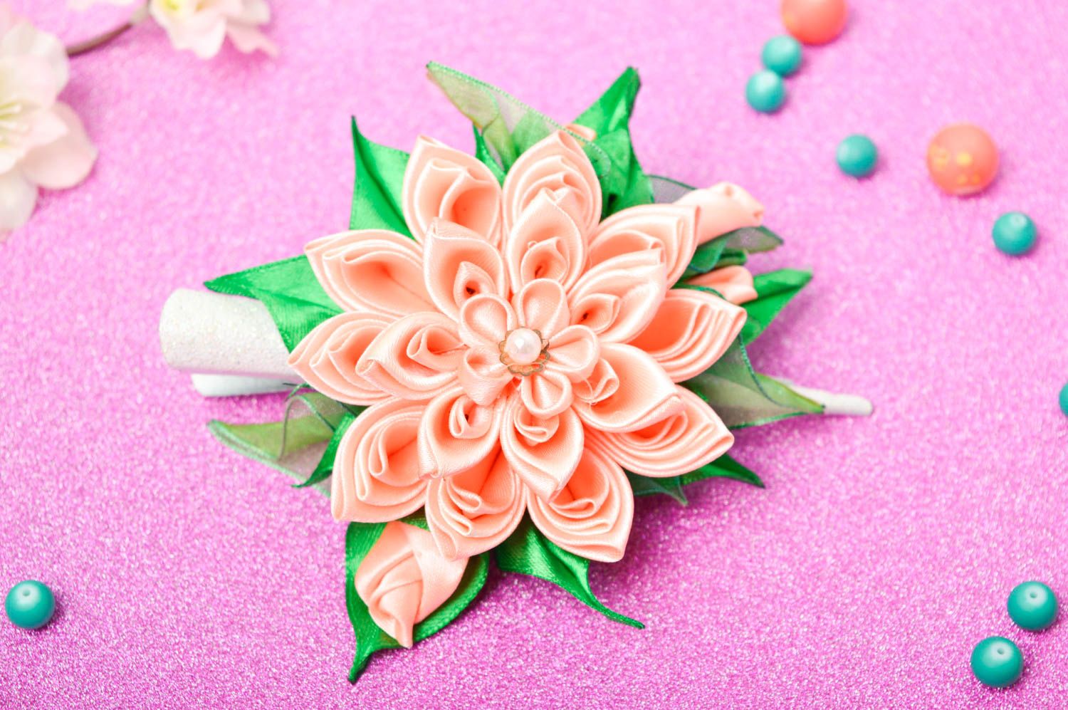 Flower barrette handmade satin hair clip with flowers present for friend photo 1