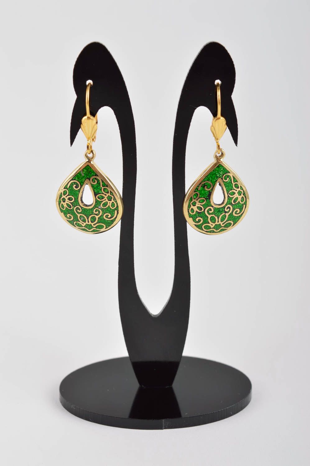 Handmade beautiful green earrings fabulous evening earrings elegant jewelry photo 2