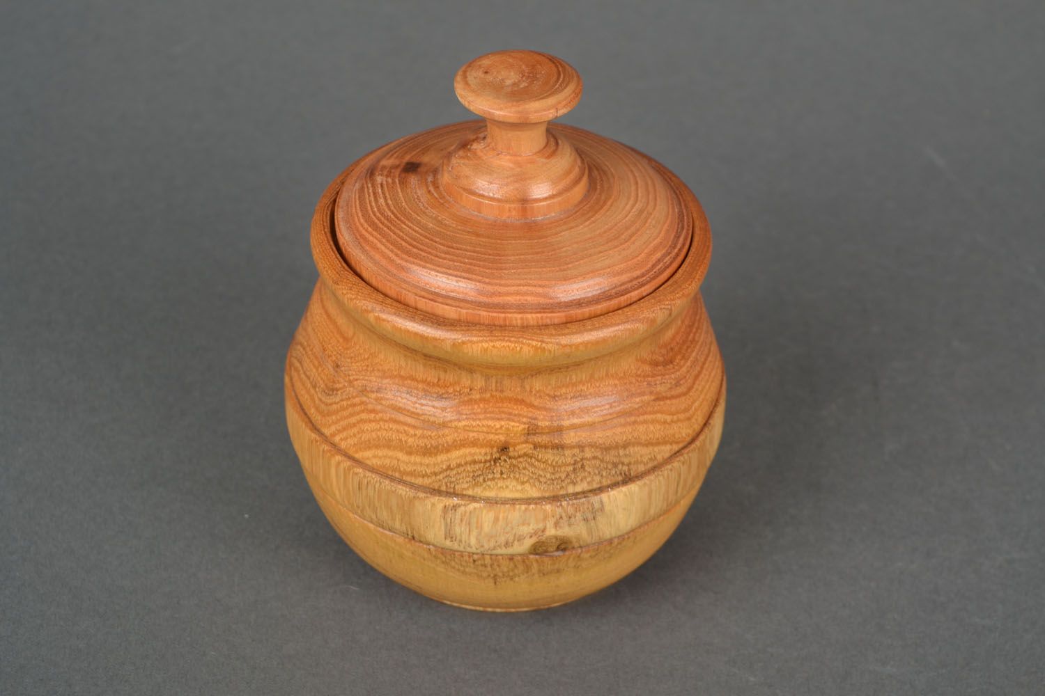 Wooden handmade round jar with lid 5-6 oz 0,8 lb photo 3