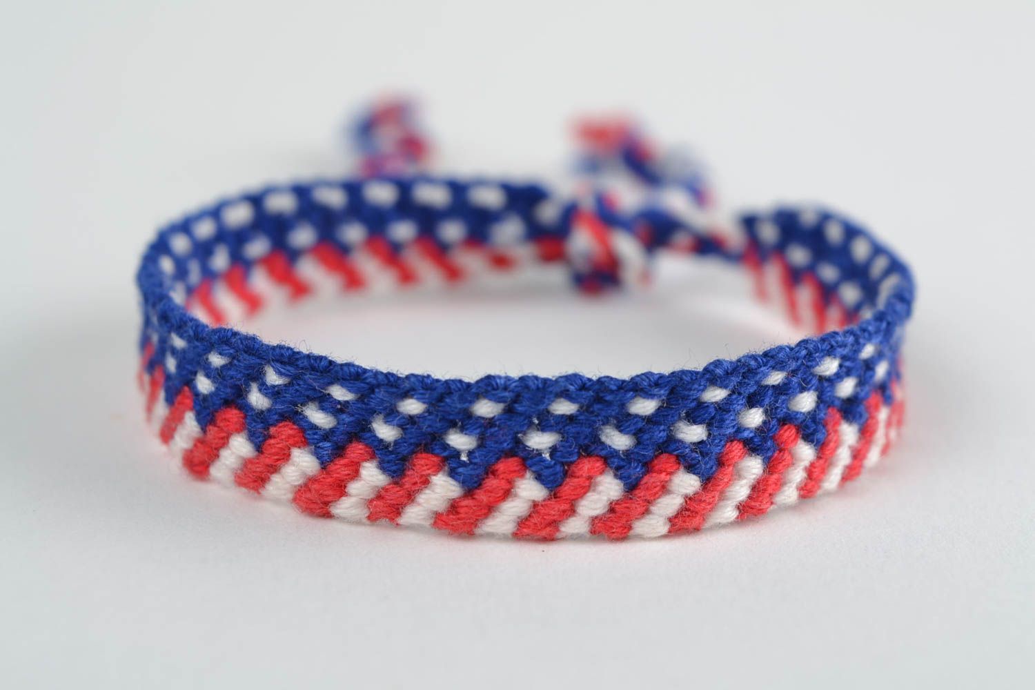 Handmade bright friendship wrist bracelet woven of threads in marine style photo 3