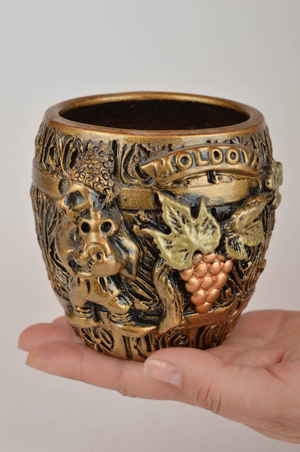 Vaso de arcilla artesanal pintado con tintes modelado bonito original de 200 ml foto 3