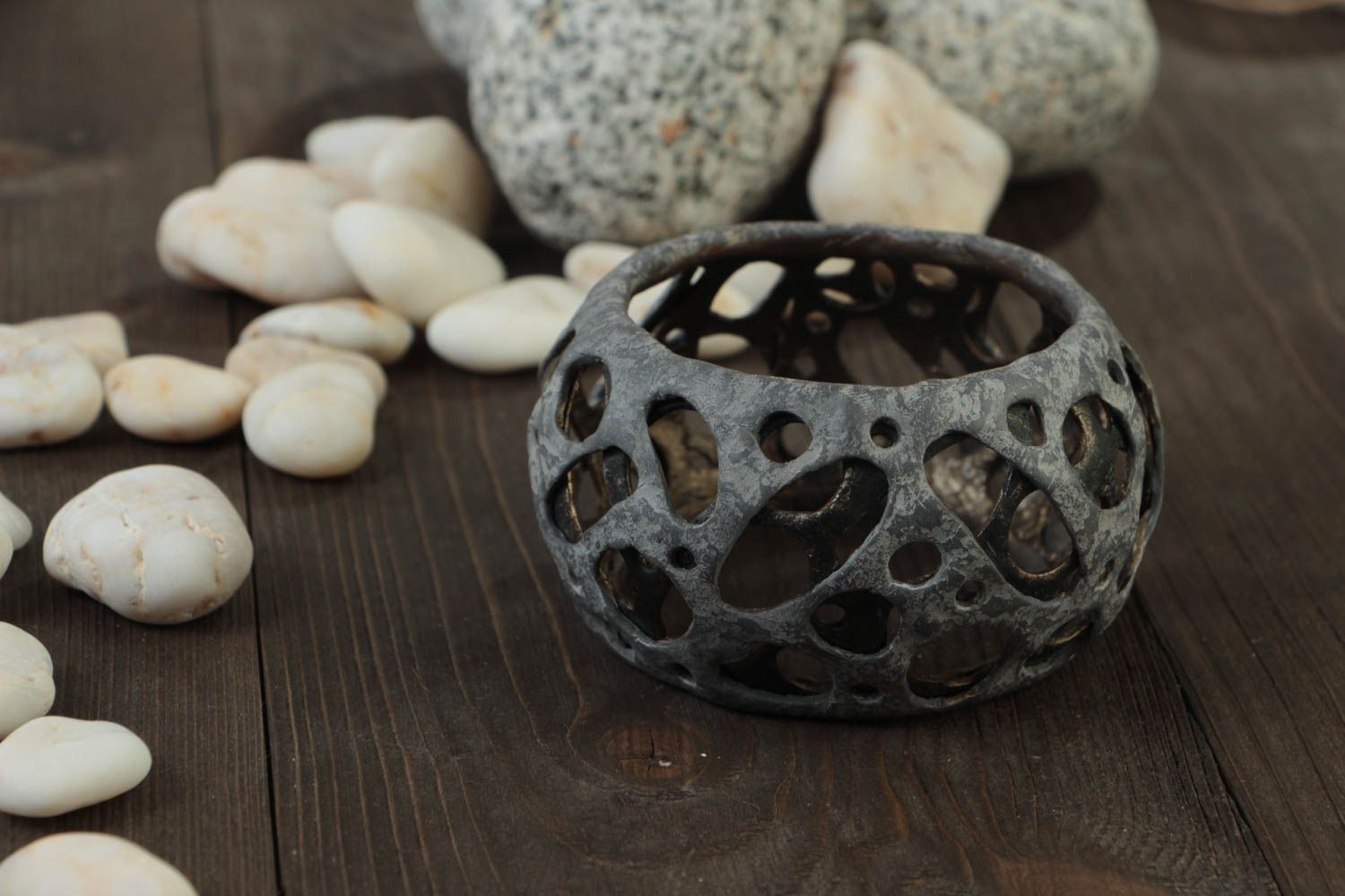 Gray color bangle art clay wide bracelet for women photo 2