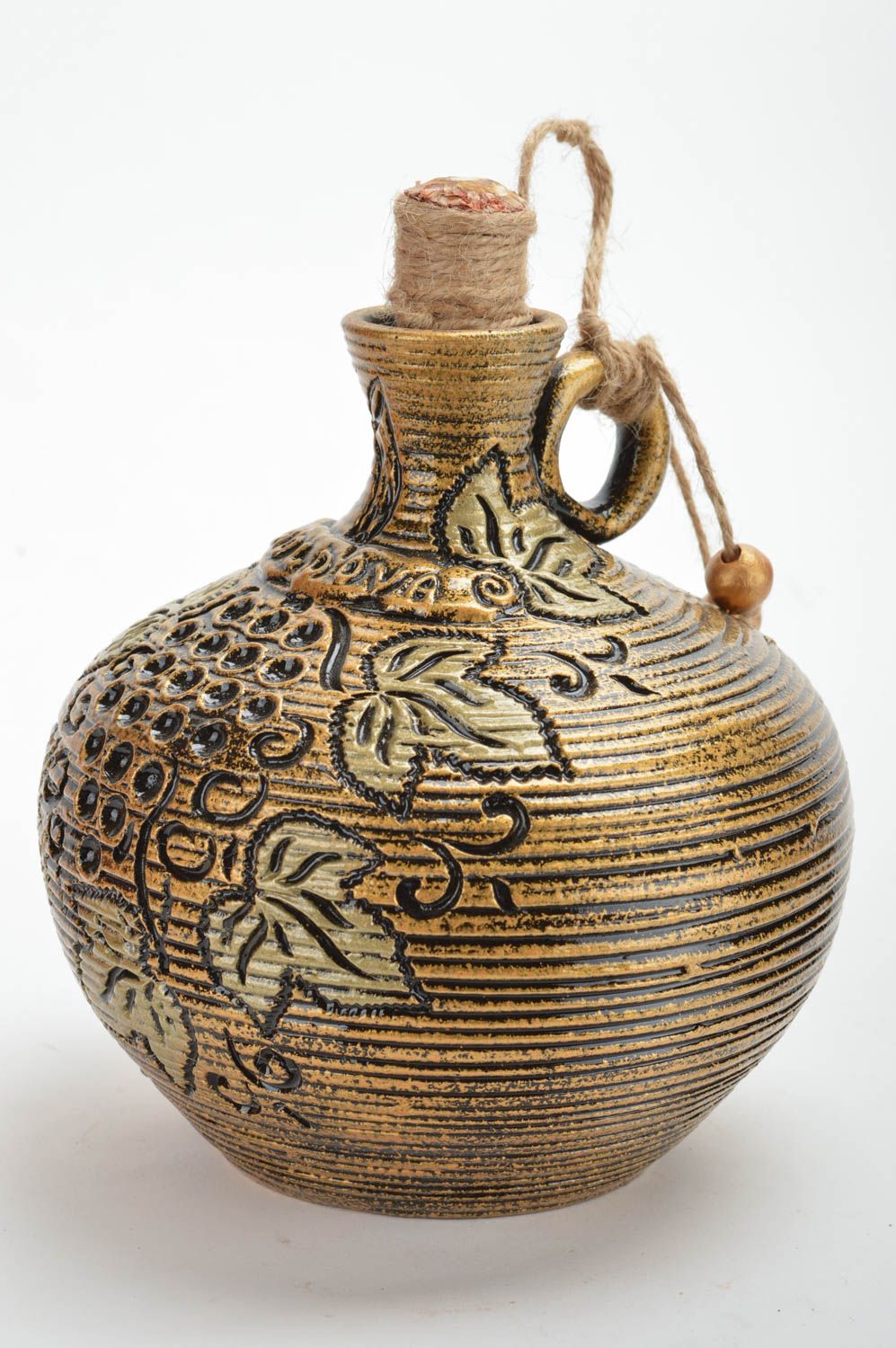 Handgemachte Ton Flasche Keramik Karaffe für Getränke mit Kork  foto 2