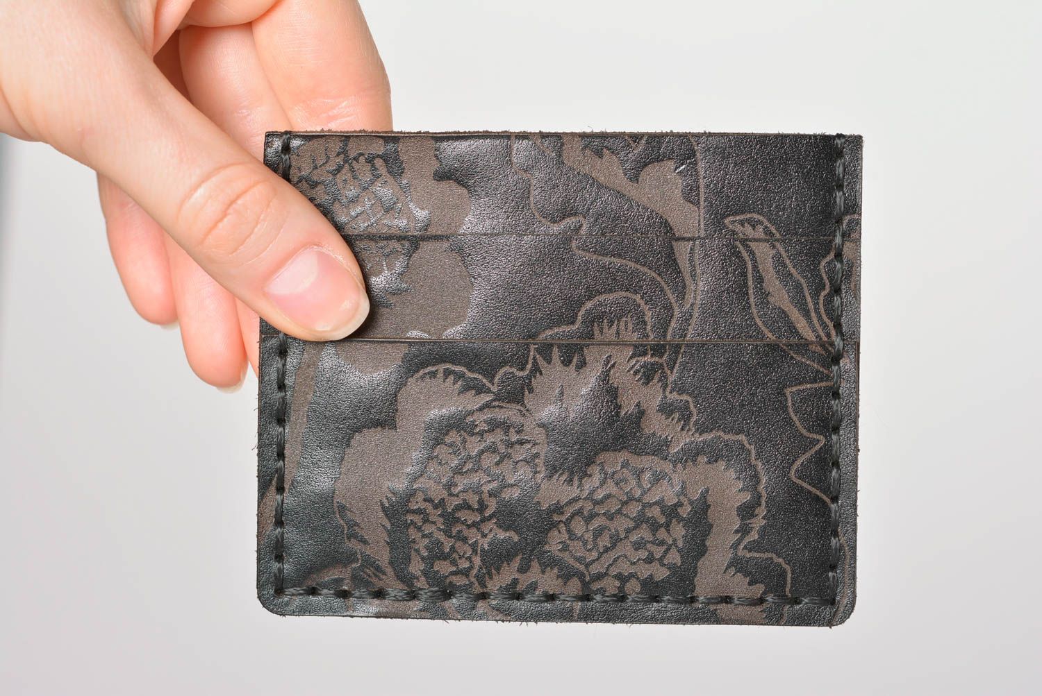 Porte-cartes de visite en cuir fait main Cadeau pour femme noir avec gravure photo 4