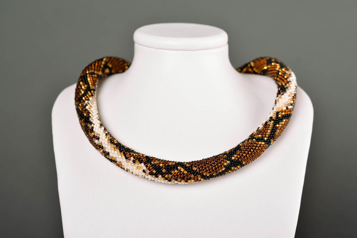 Handmade unusual designer necklace beaded cord necklace snake print jewelry photo 2