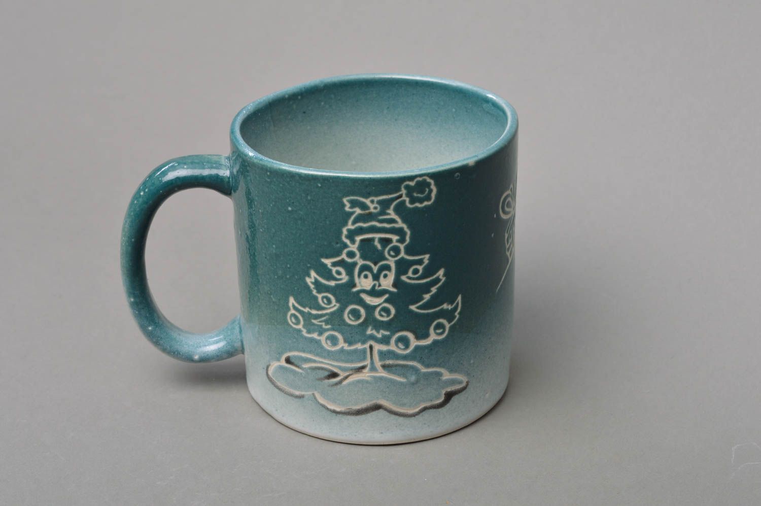 Jolie tasse en porcelaine peinte de glaçure bleue faite main motif Noël photo 2