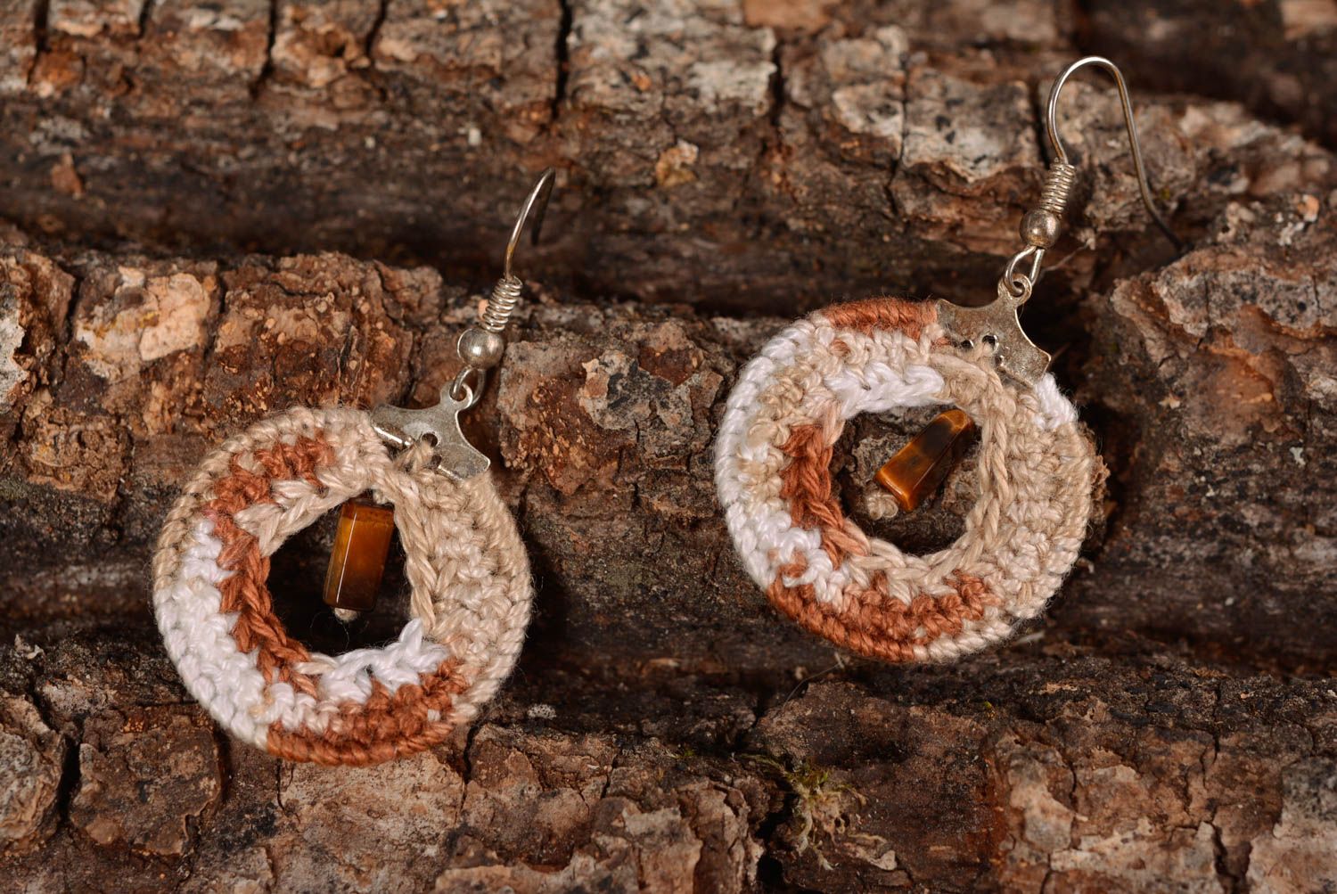 Handmade thread woven earrings long earrings with charms crochet accessory  photo 1