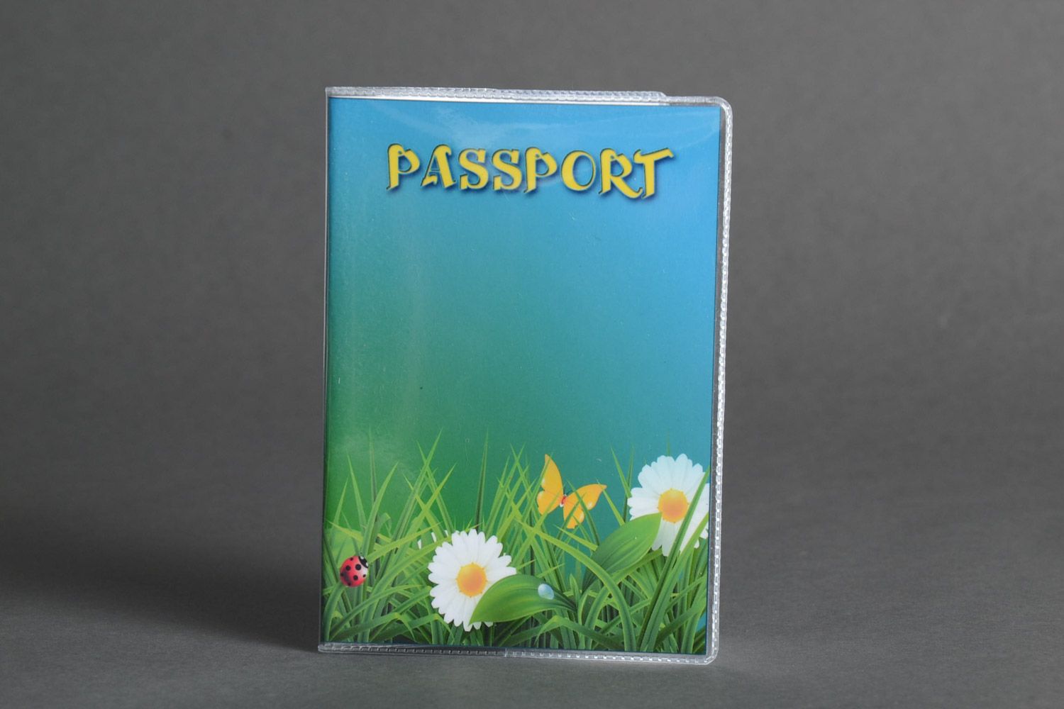 Étui pour passeport en plastique avec imprimé floral fait main bleu original photo 1