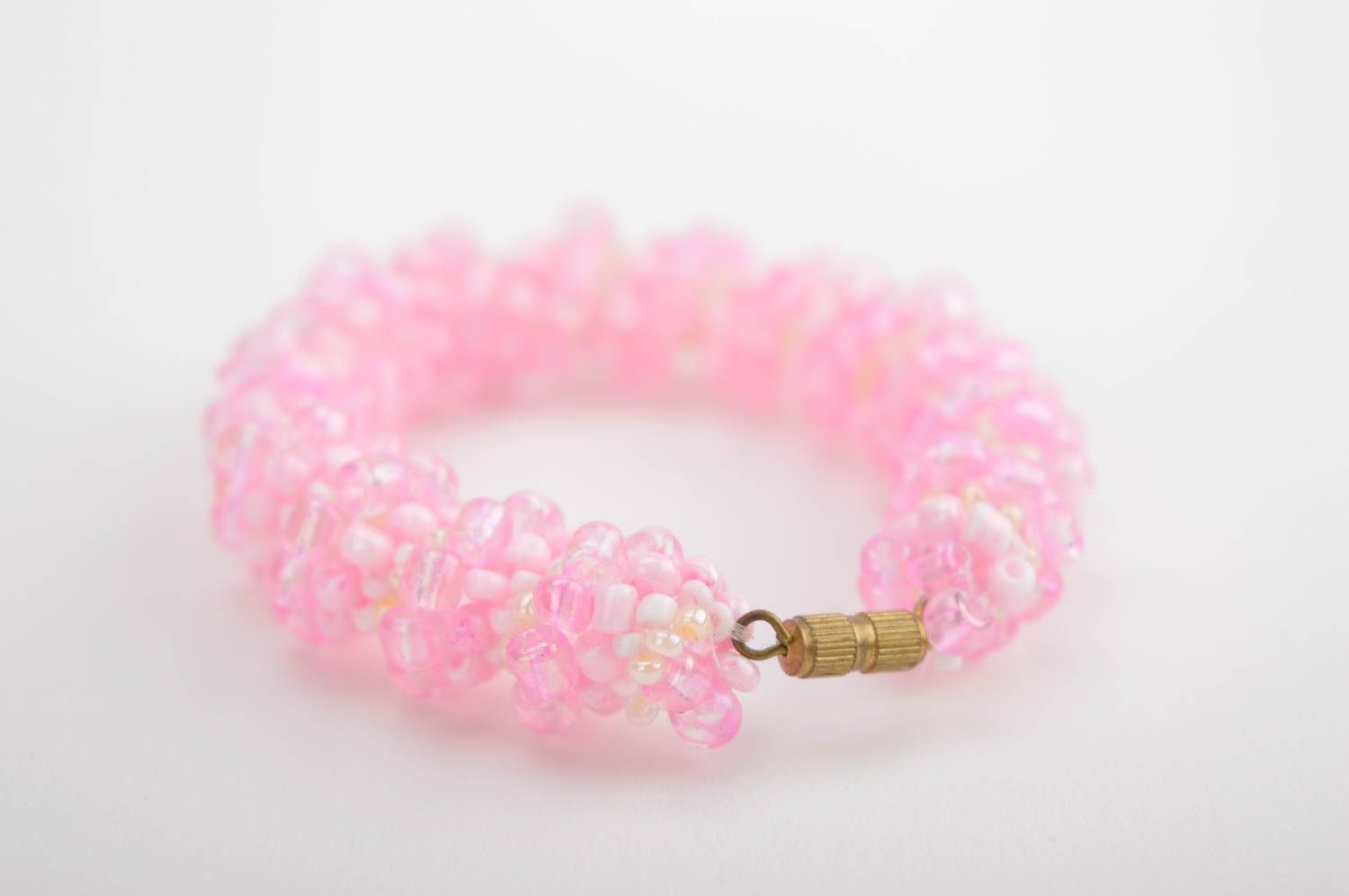 Pink delicate beaded bracelet for girls photo 2