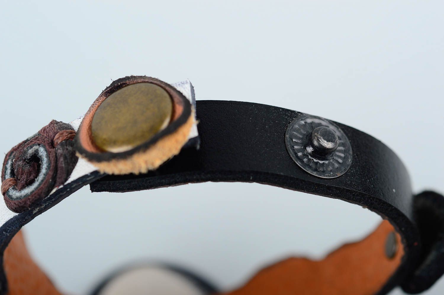 Handmade thin black bracelet leather designer bracelet trendy accessory photo 5