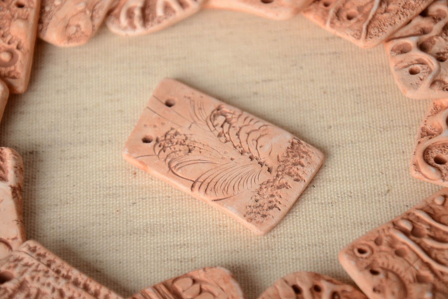 Original handmade clay pendant blank with pattern photo 1