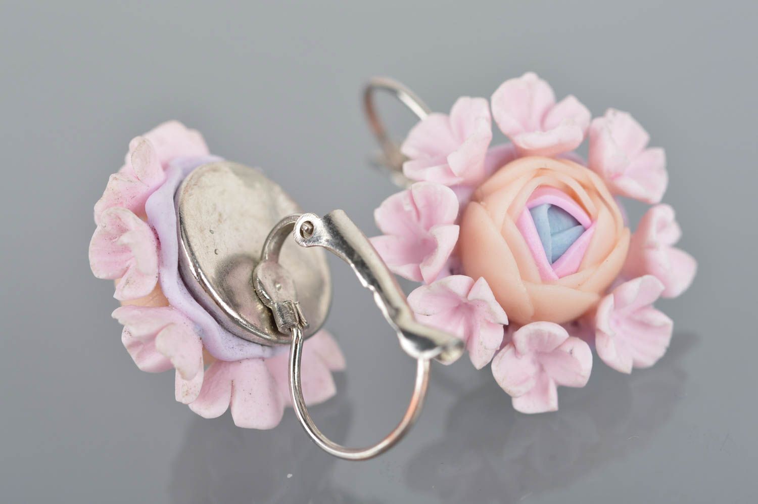 Delicate handmade earrings made of polymer clay Peony summer accessory photo 5