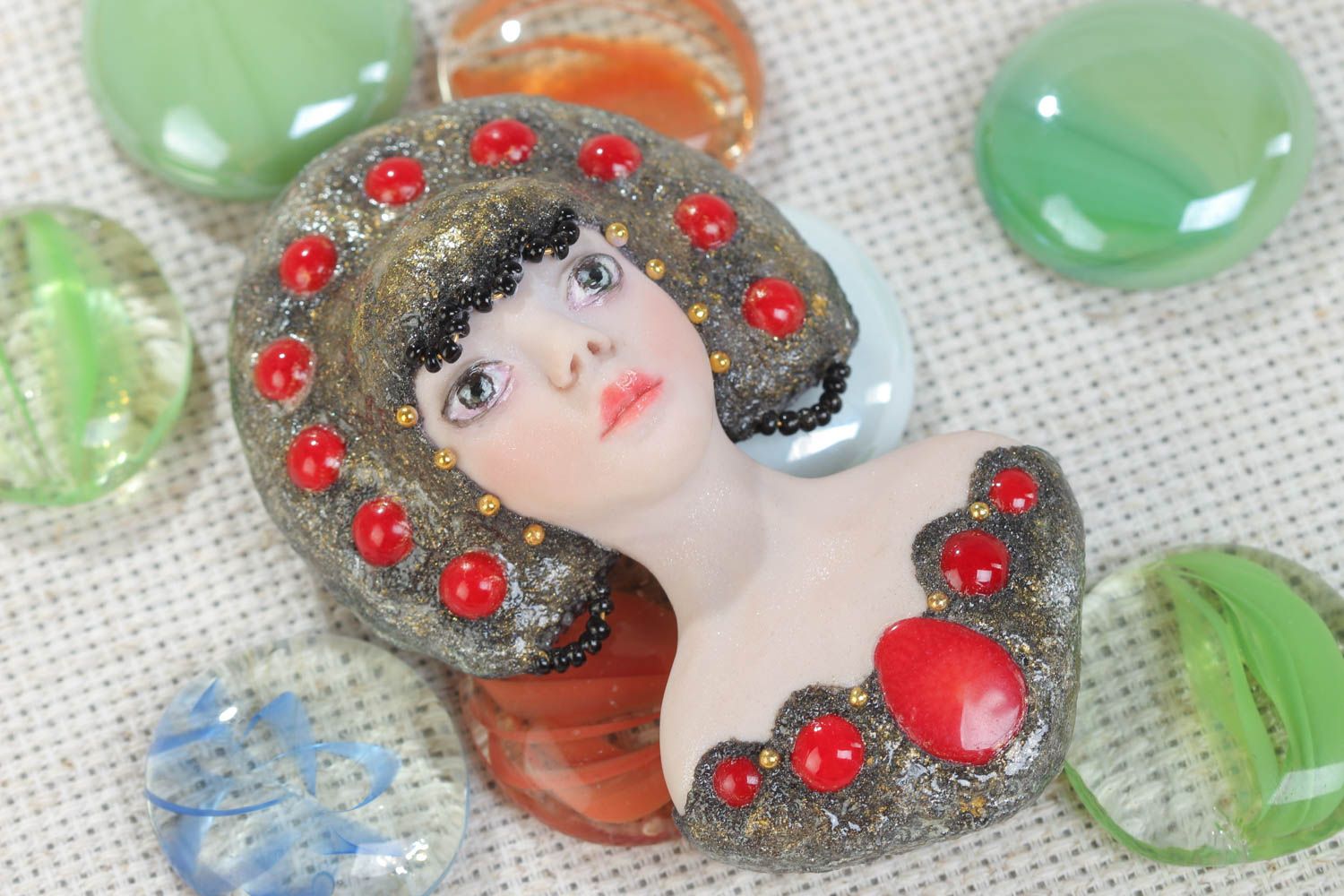 Handcrafted unique designer brooch made of polymer clay for women photo 1