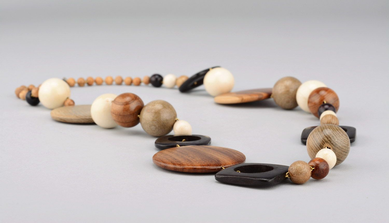 Long wooden bead necklace with clasp photo 1