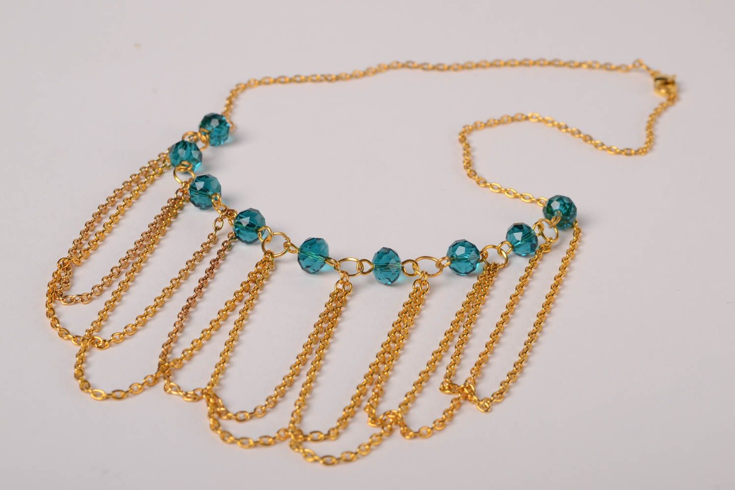 Collier métal Bijou fait main chaînes dorées perles cristal Accessoire femme photo 1