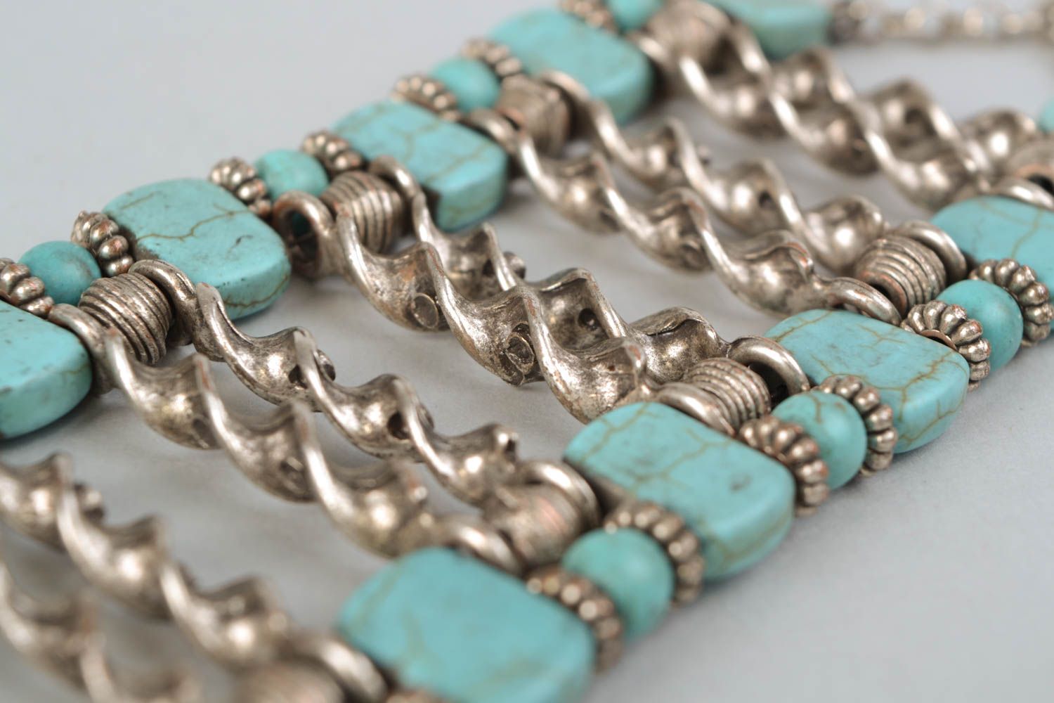 Wide metal bracelet with turquoise photo 3