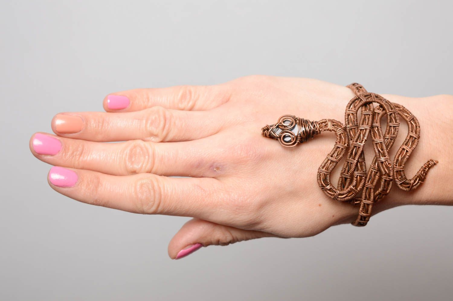 Massive copper bracelet Snake photo 3