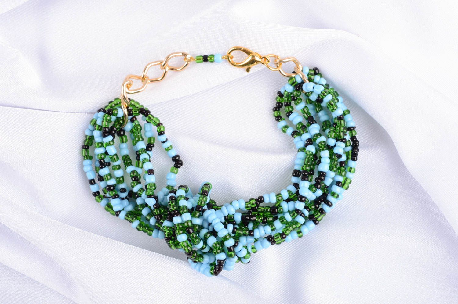 Multi-layers dark green, blue and black beads adjustable bracelet for girls photo 1