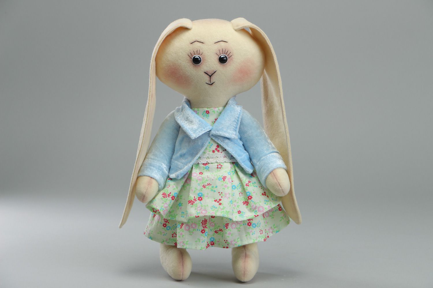 Beautiful handmade designer velour fabric soft toy bunny photo 1
