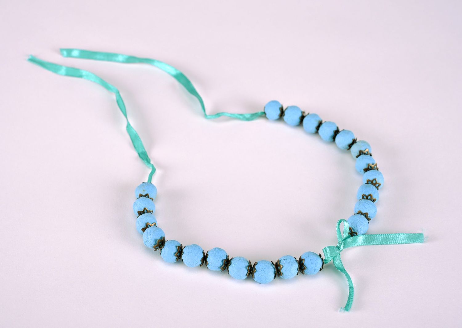 Blue Beaded Necklace Made of Paper photo 3