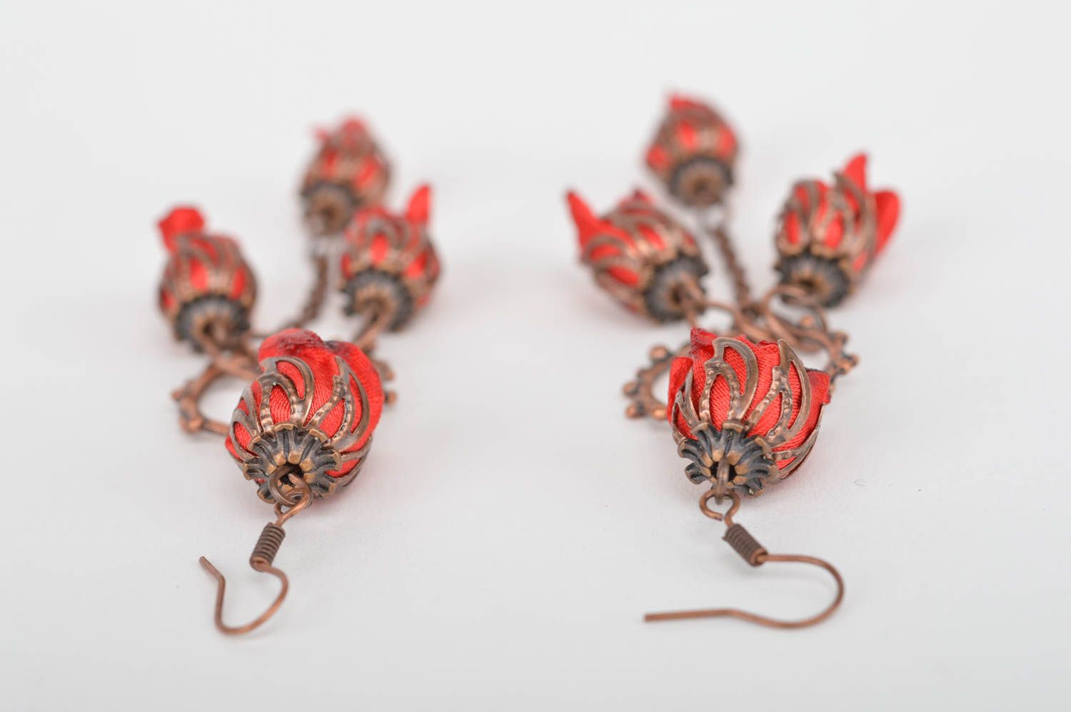Handmade Blumen Ohrringe Damen Schmuck Accessoire für Frauen rote Rosen foto 5