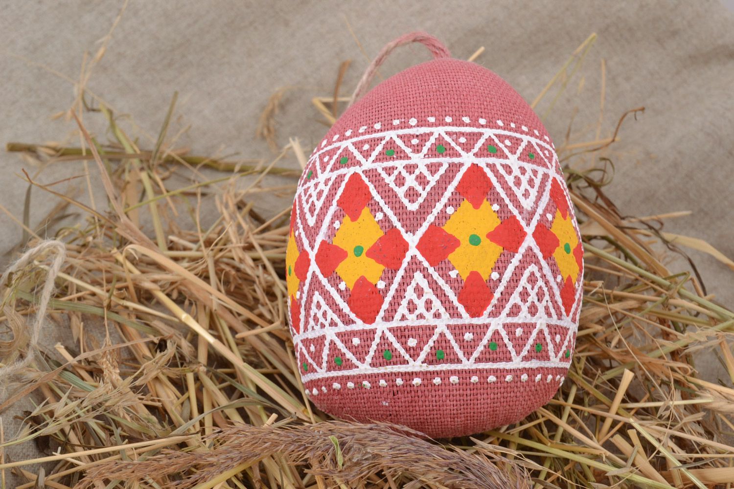 Handmade small decorative wall hanging Easter egg sewn of fabric with aroma photo 1