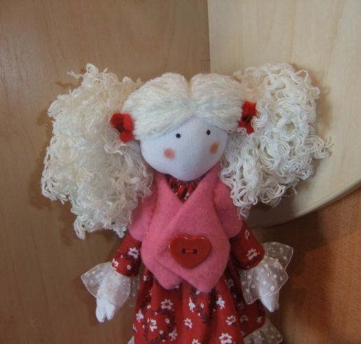 Beautiful handmade designer fabric blonde doll for children and interior design photo 4