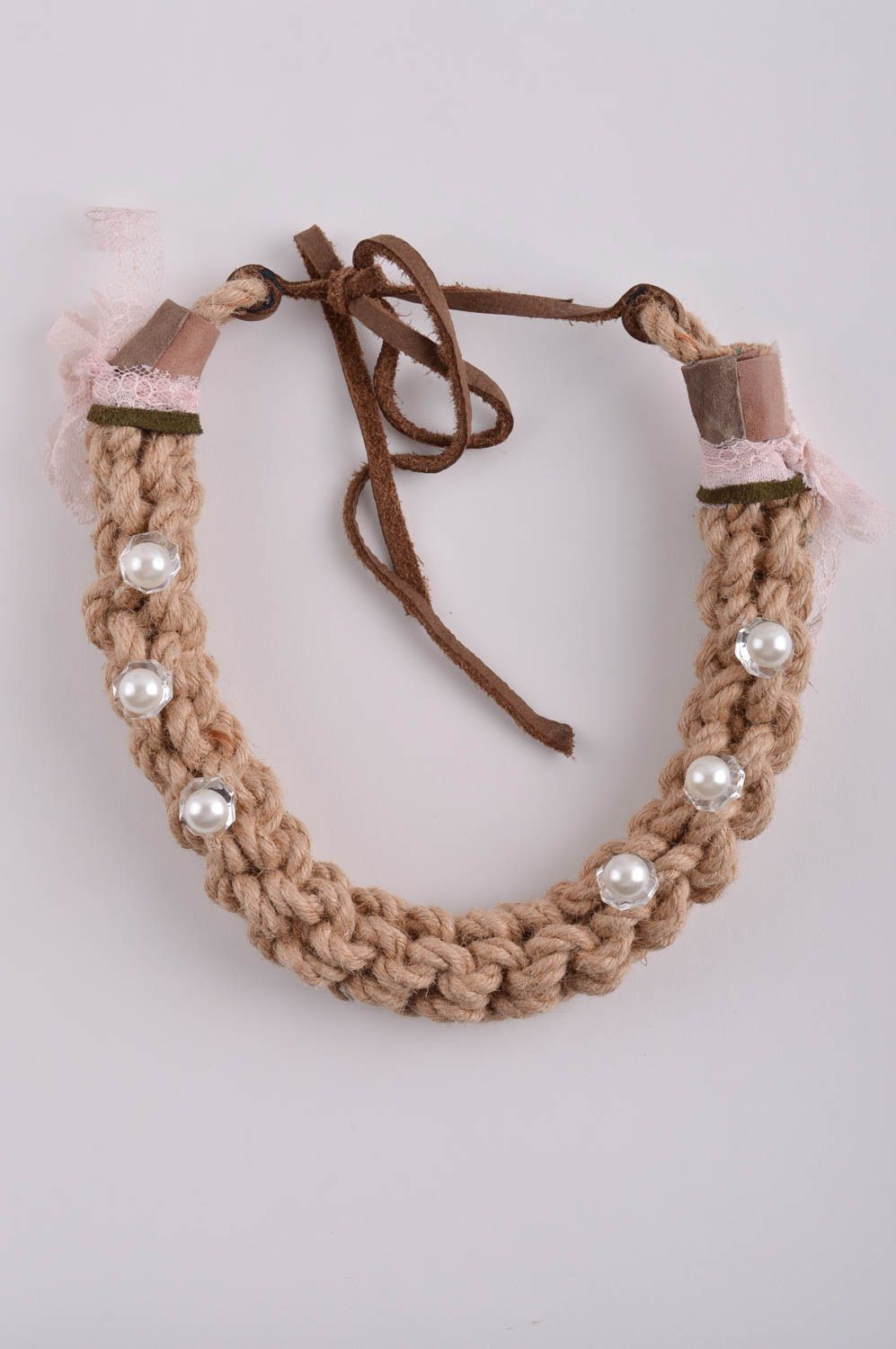 Handmade textile necklace woven elegant jewelry stylish beaded accessory photo 2