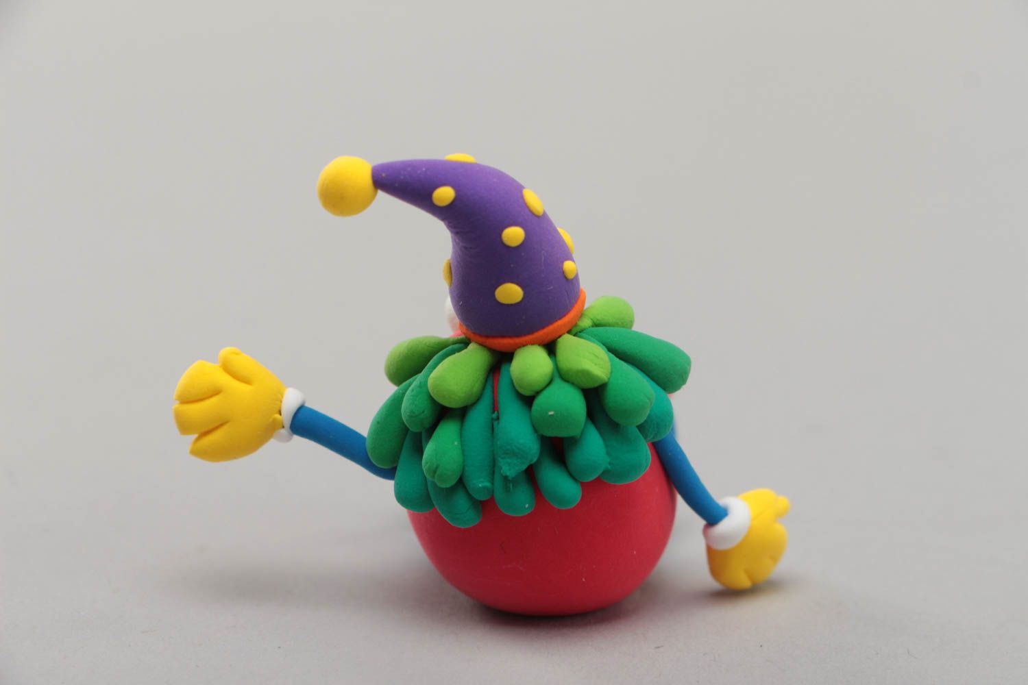 Funny handmade decorative polymer clay statuette of red clown photo 4