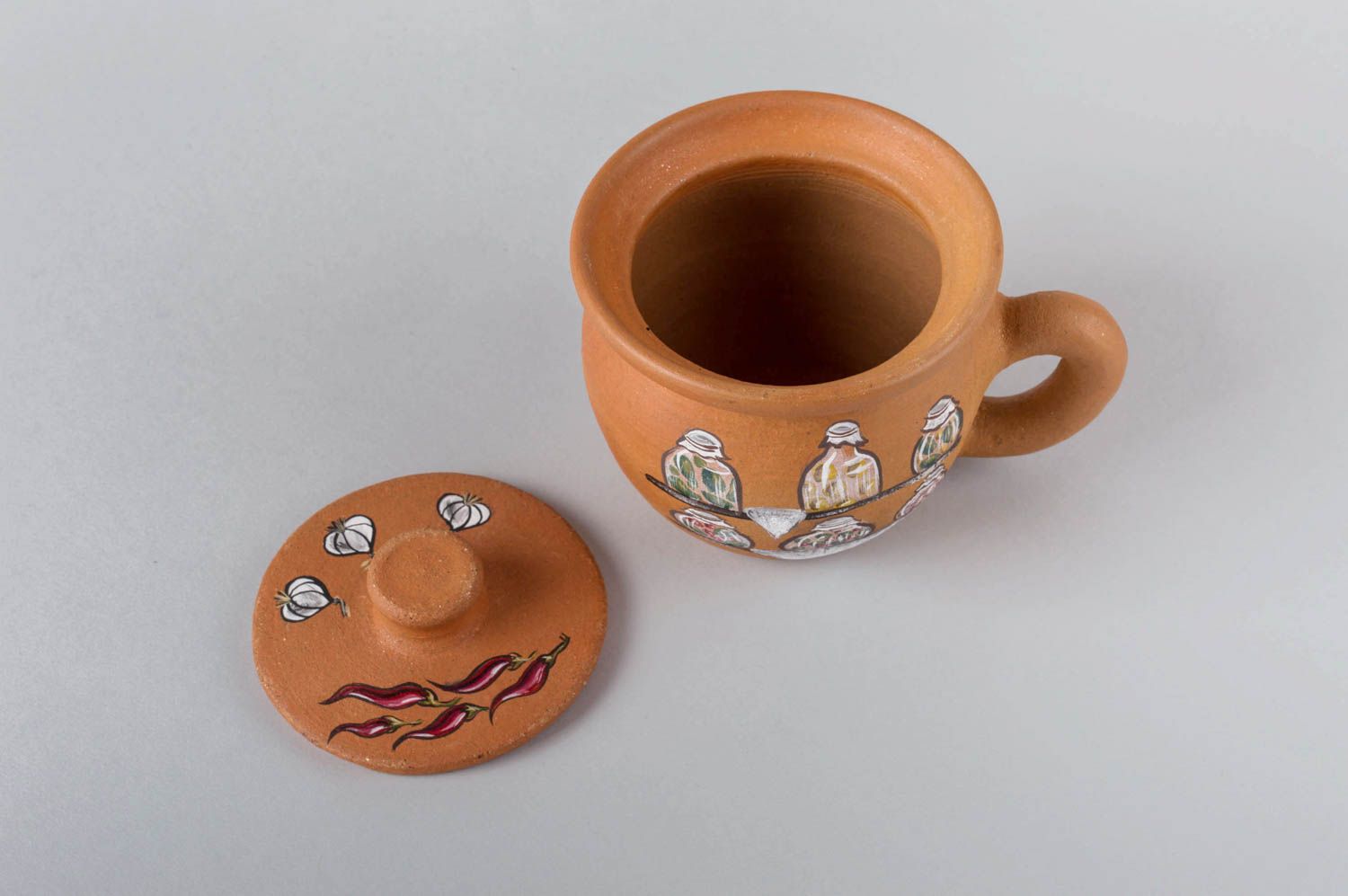 Handmade Ton Topf 400 ml Öko Geschirr Vorratsdose Keramik mit Bemalung  foto 4